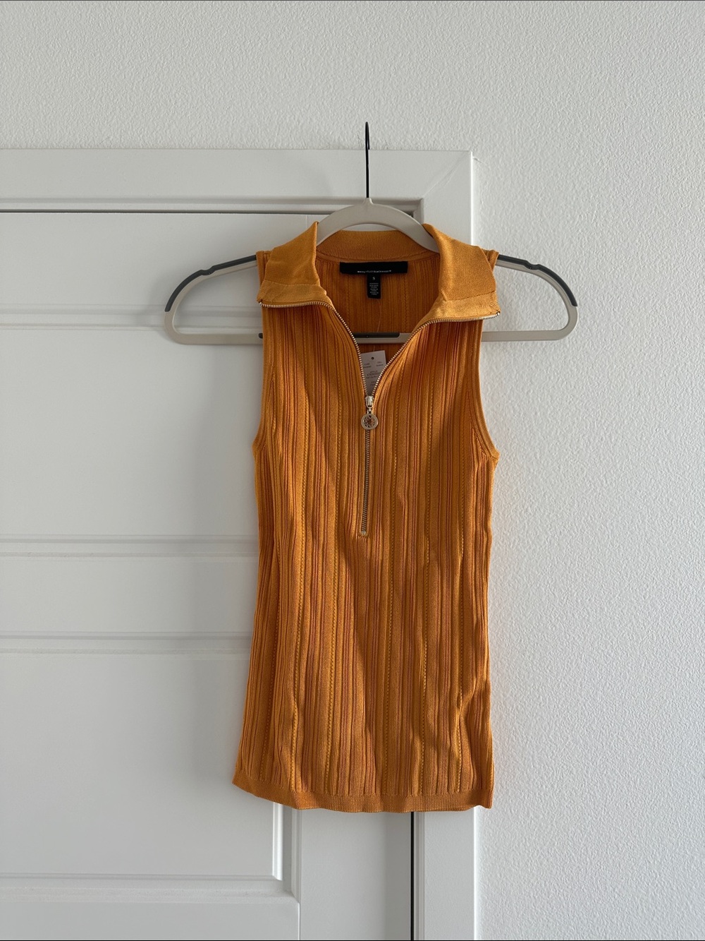 NWT White House Black Market Ribbed Zip-Front Tank in Mustard Small